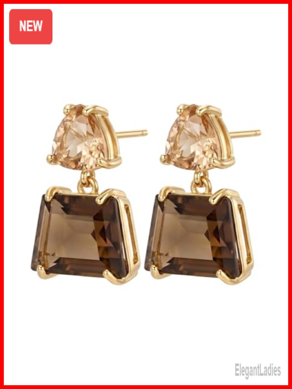 Brown Crystal Drop Dangle Earrings Champagne Gemstone Lightweight Evening Party